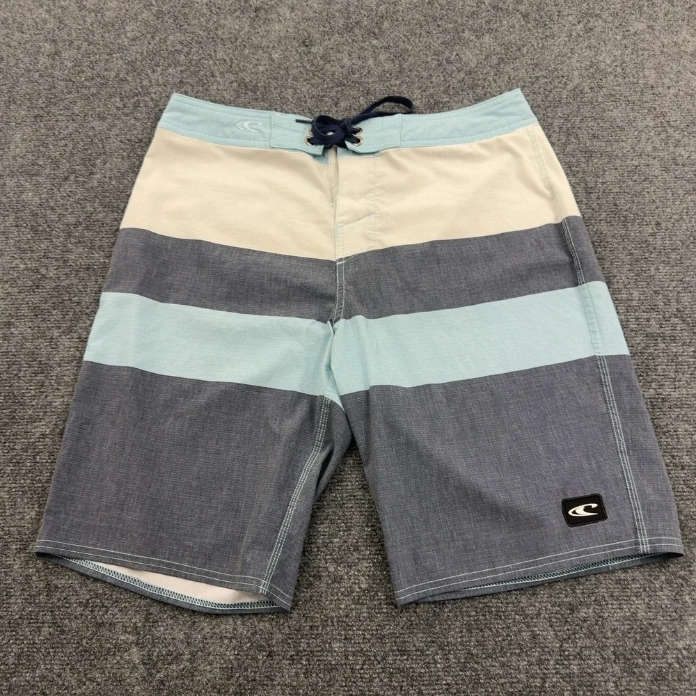 ONeill Board Shorts‎ Mens 32 Blue Striped Colorblock Surf Beach Summer Style